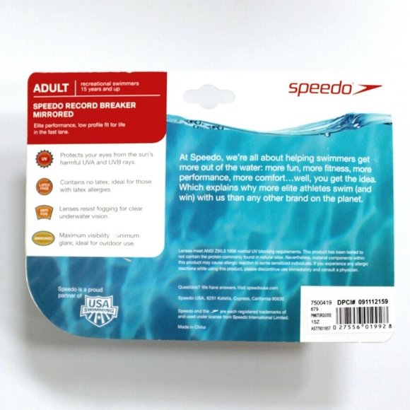 Speedo Adult Record Breaker Mirrored Swim Goggle - Picture 3 of 3
